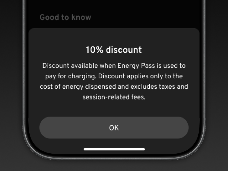 Upclose of phone with GM vehicle app showing exclusive discount within Energy Pass