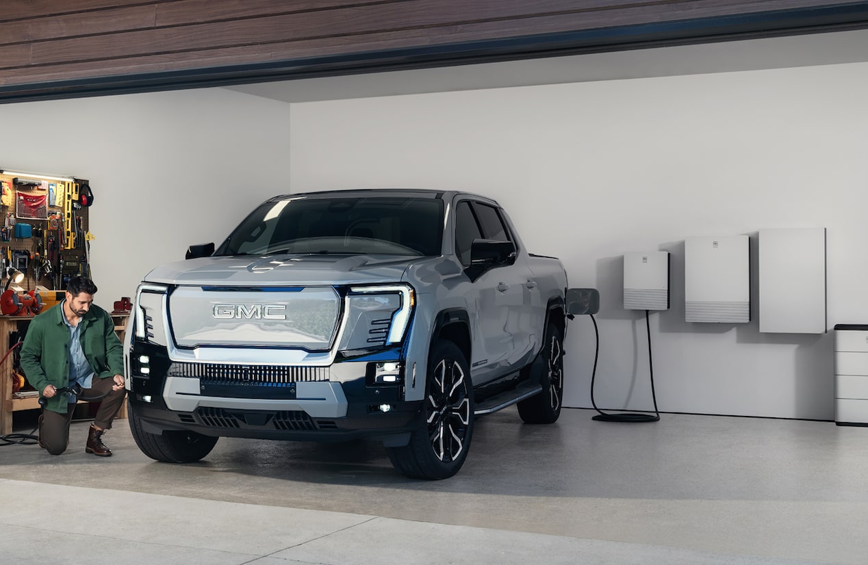GMC EV in home garage