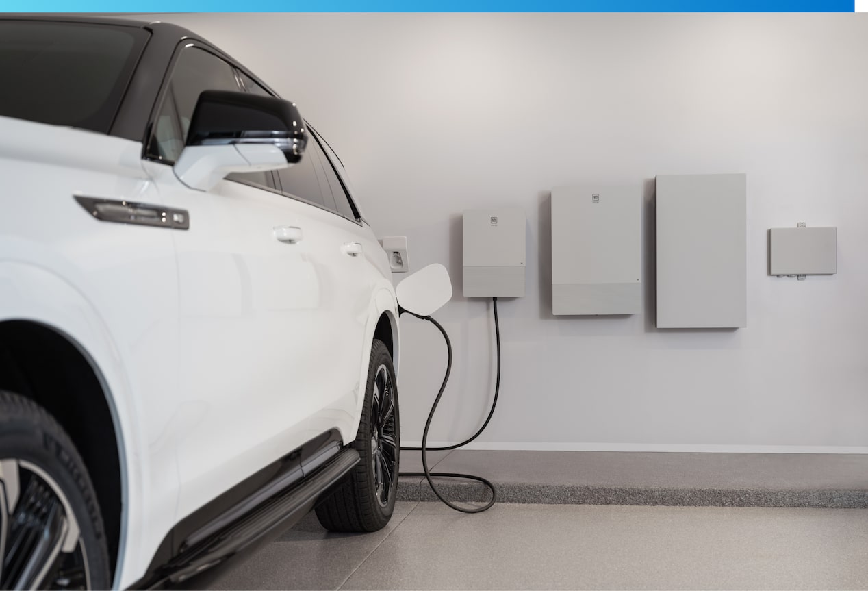 Close up of EV plugged into the GM Energy V2H Bundle