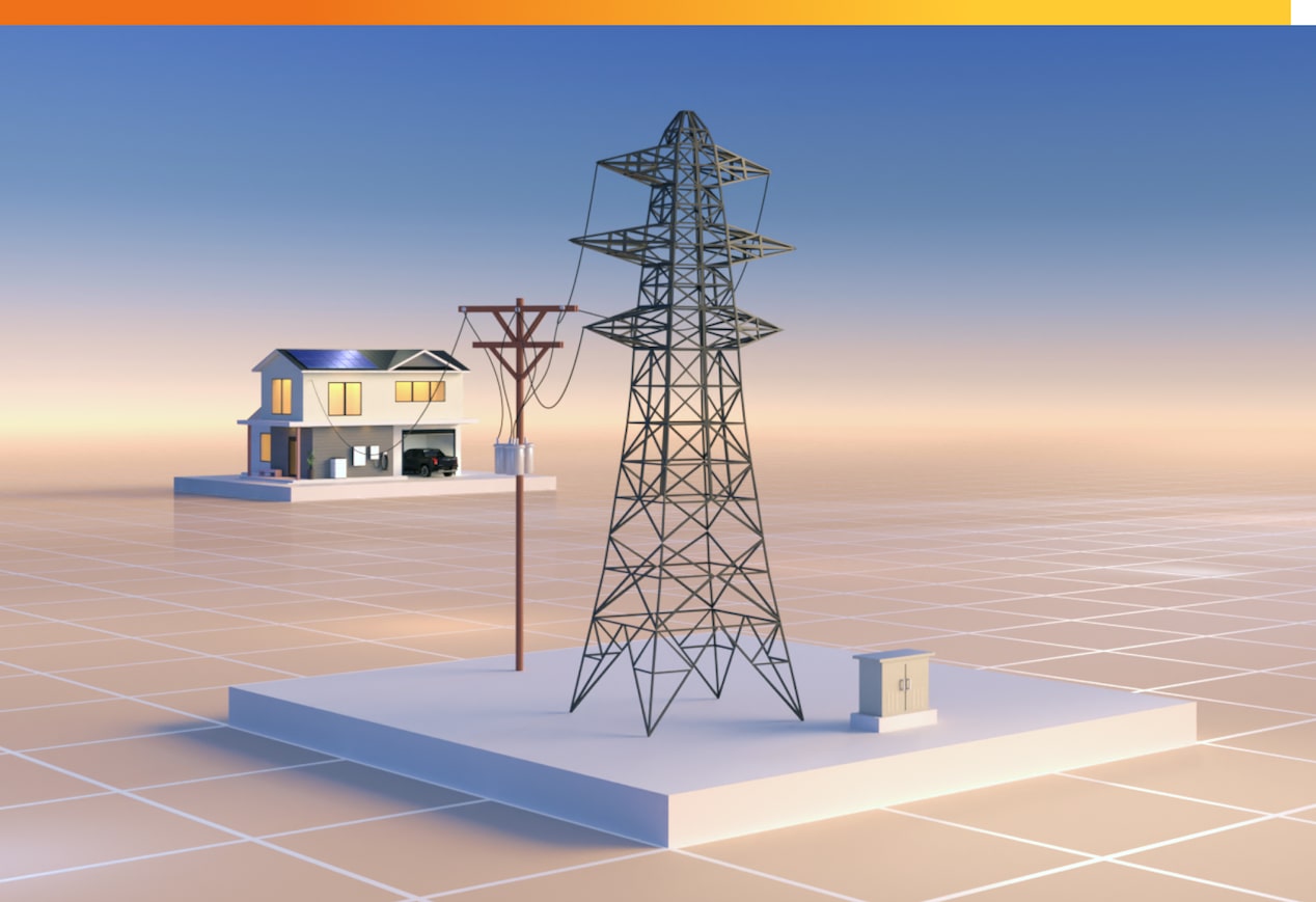 Image of a simulated house and power lines.