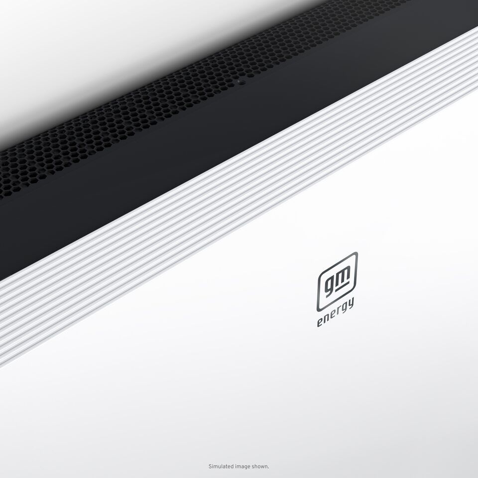 Close up shot of white GM Energy EV product