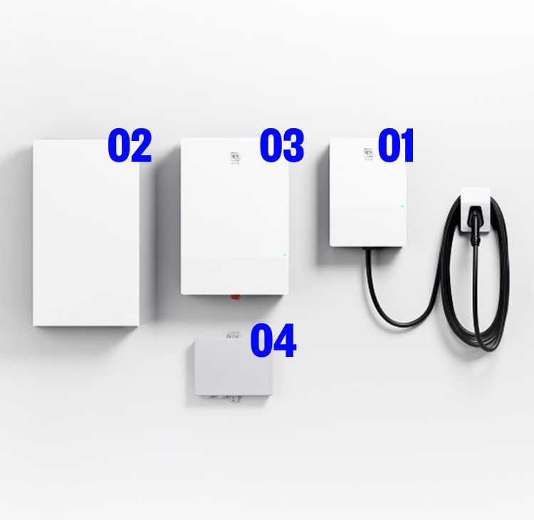 GM Energy V2H Bundle components including GM Energy PowerShift Charger, Home Hub, Inverter, and Dark Start Battery