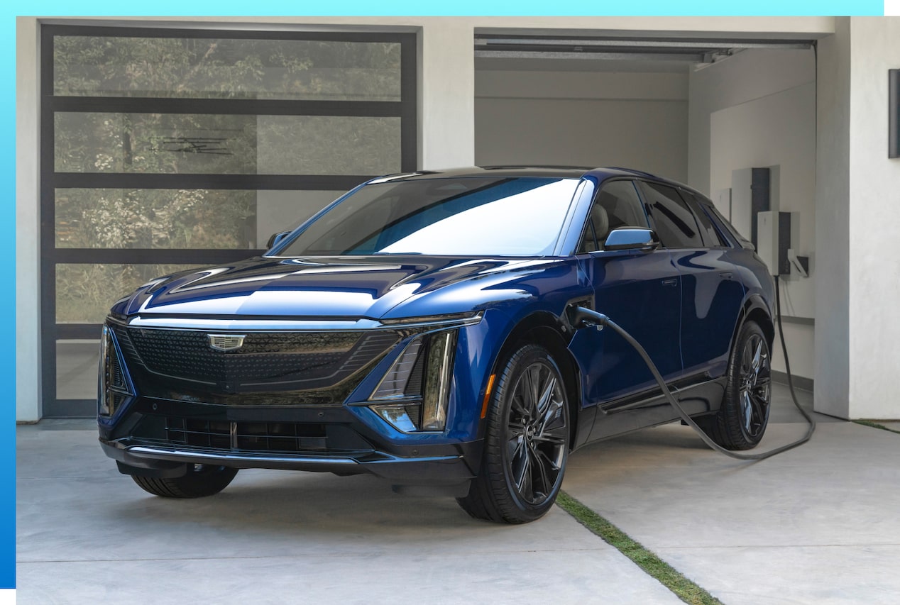 Cadillac LYRIQ EV charging in garage home station