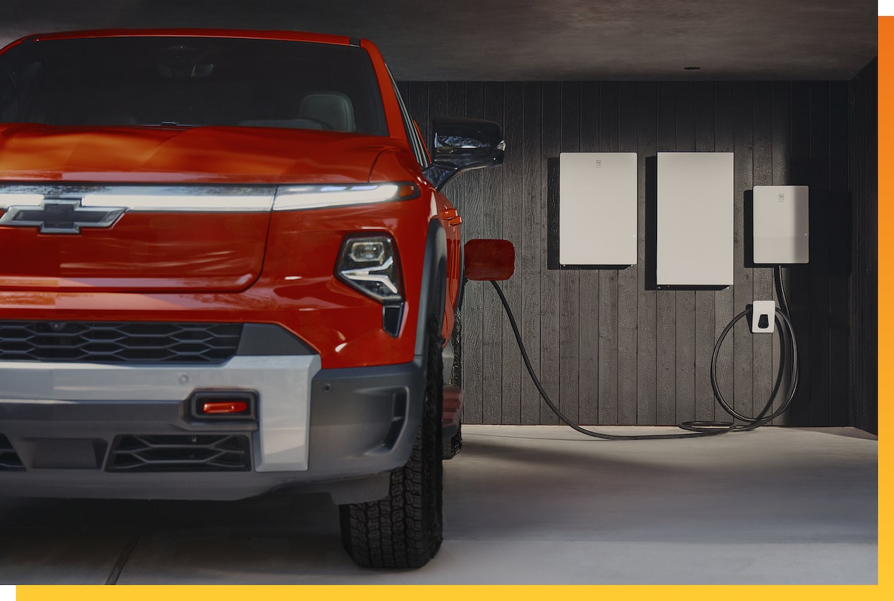 Red Chevy EV in Garage