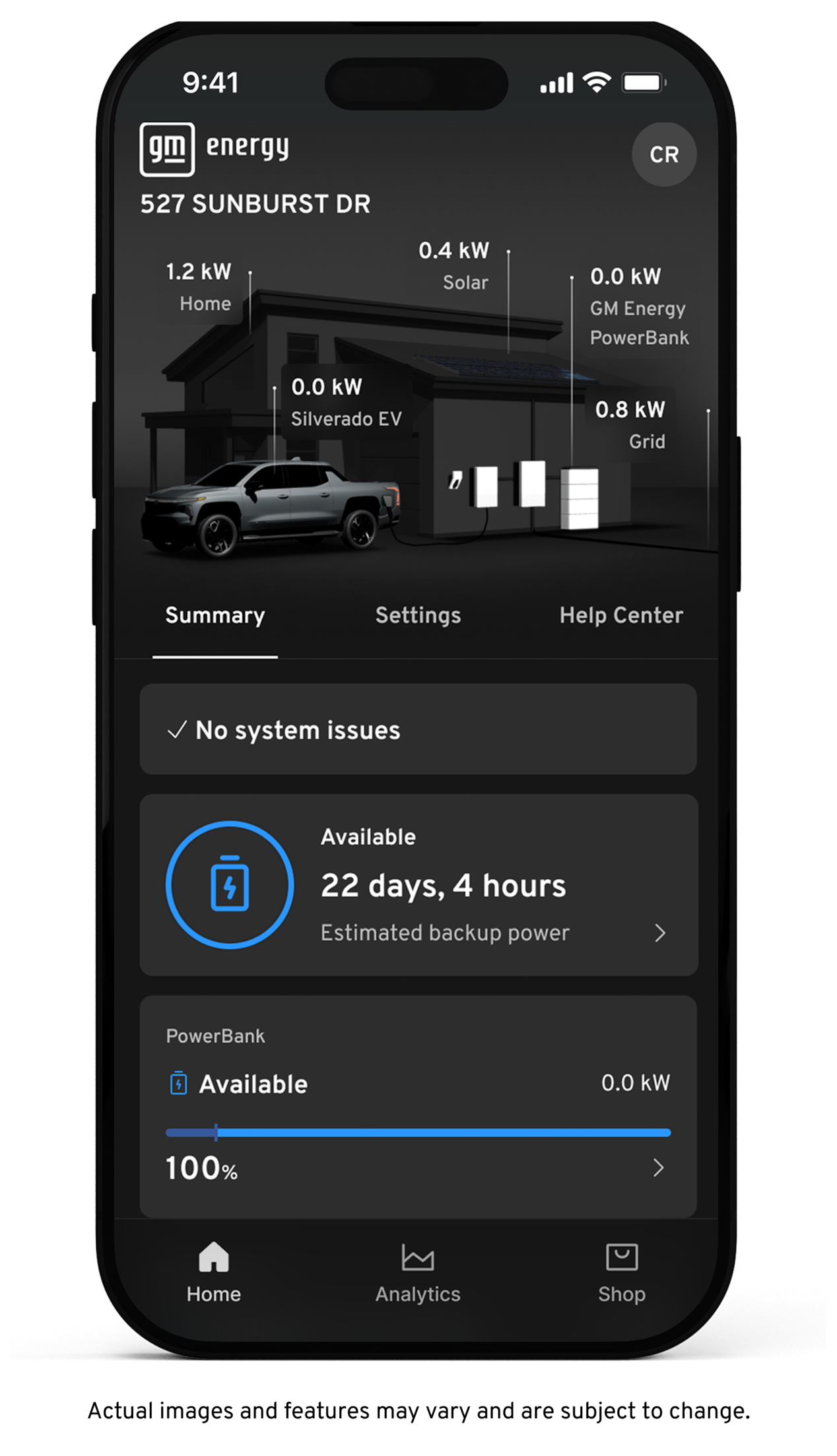 GM Energy Home Energy Management mobile app screen on mobile phone