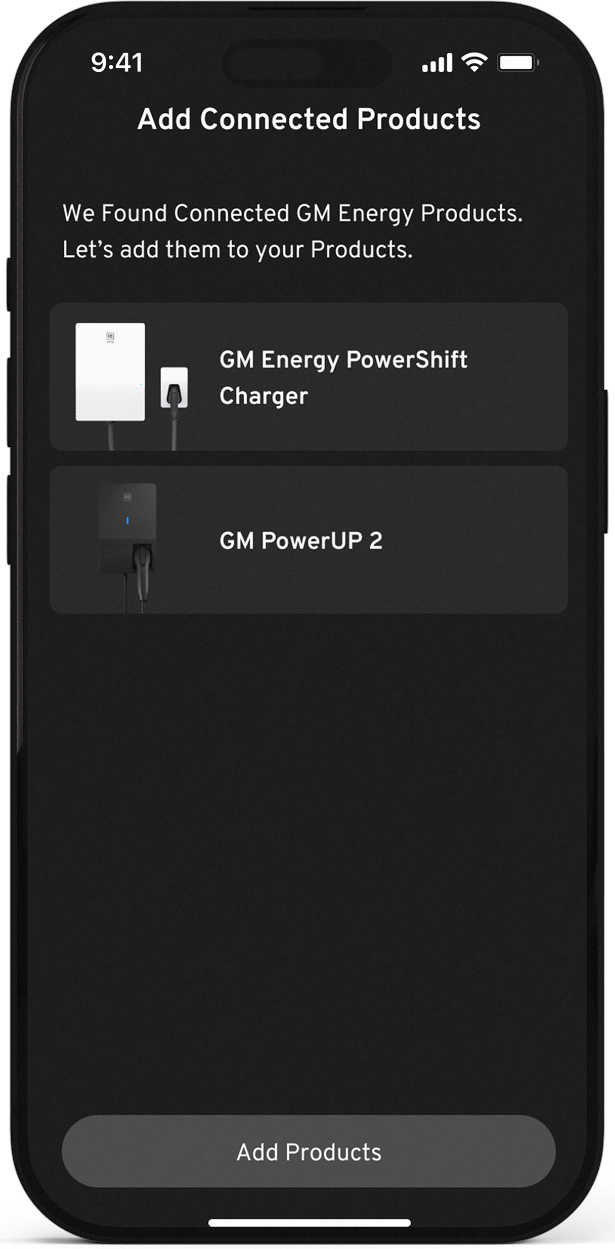 GM Energy Home Energy Management mobile app screen