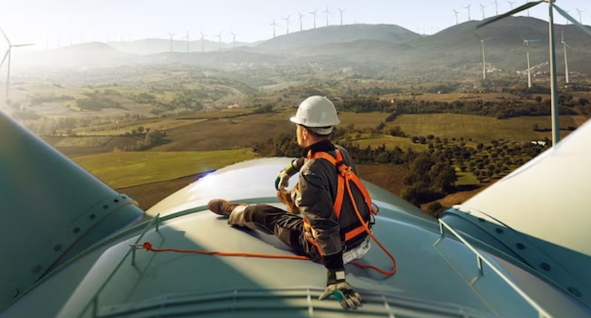 A renewable energy worker in hard hat