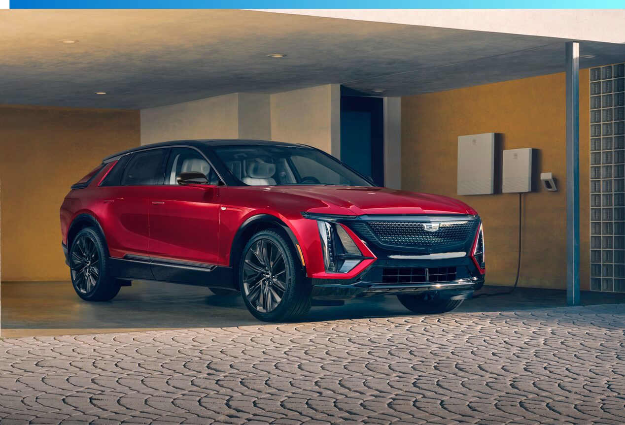 Cadillac LYRIQ EV charging in a garage